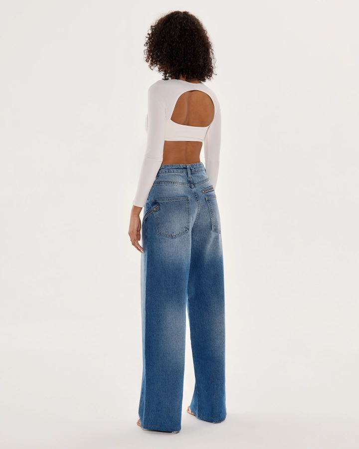 Blue Wide-Leg Jeans with Zipper - 38 - Vivien Vance